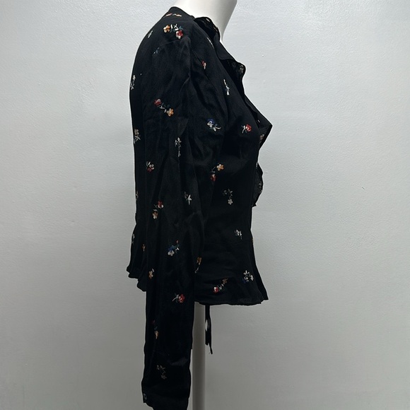 Rails Simone Blouse Wrap Top Long Sleeve Shirt Floral Rayon Black Size Small - Picture 6 of 10
